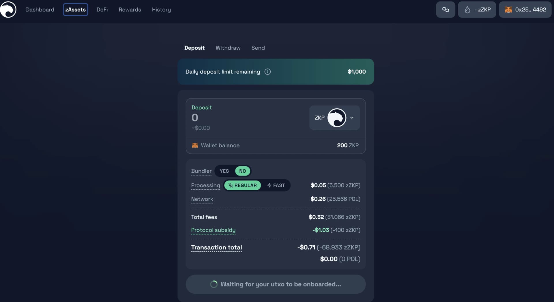 Screenshot of Panther Protocol project showing the interface Oleksii worked on